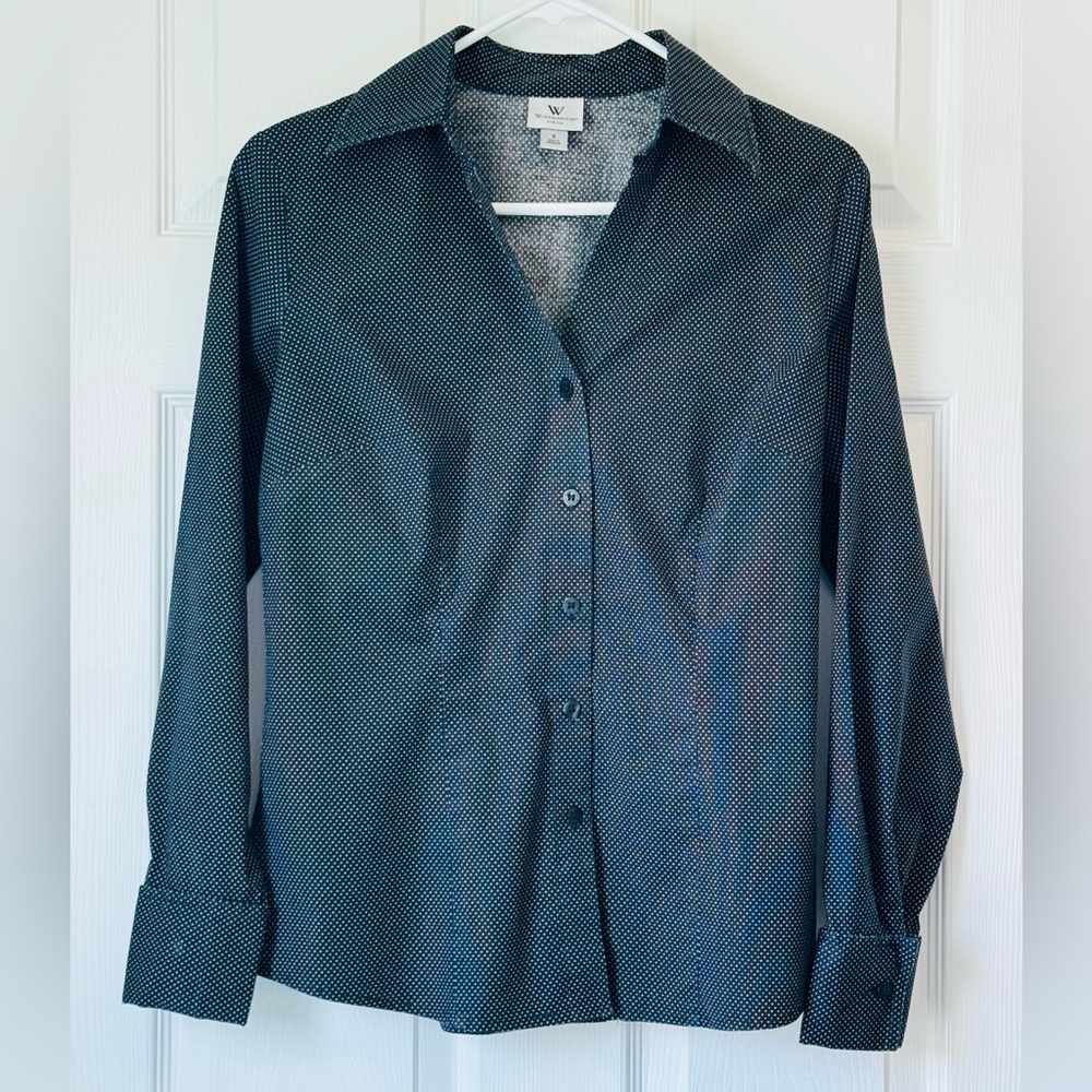 Worthington Stretch Black and White Polka dot Button Down